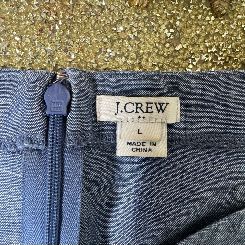 J. Crew Shoulder Tie Denim Blue Chambray Dress Size Large - Picture 9 of 12